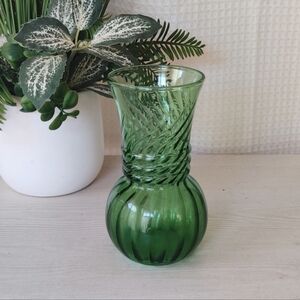 Vintage Small Translucent Green Glass Vase 6.5"